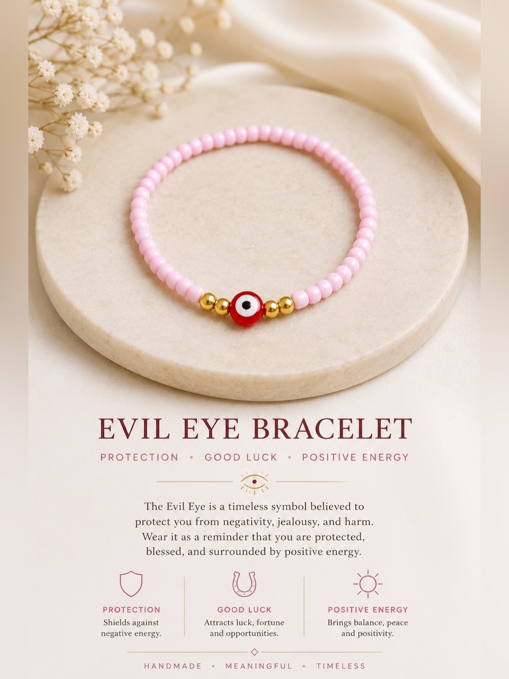 Pink Evil Eye Bracelet with Gold Accents #09
